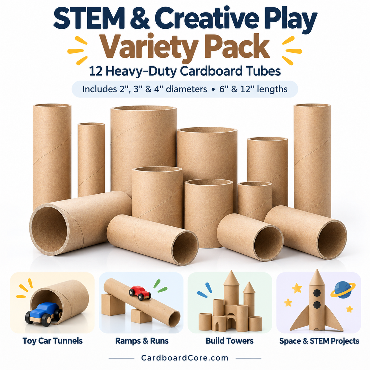 Cardboard Tube STEM & Creative Play Variety Pack – 12 Piece-CardBoardCore