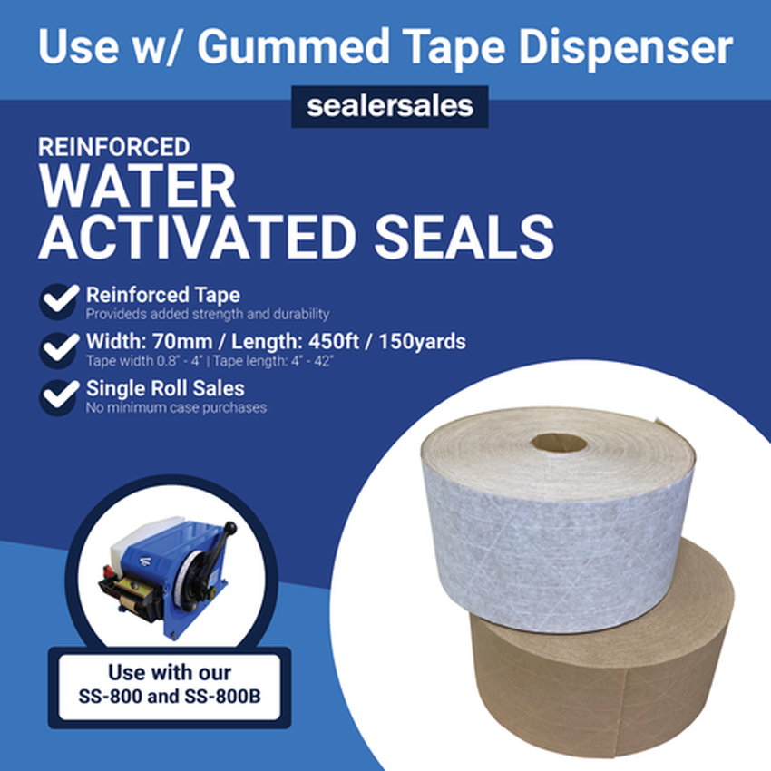 Sealer Sales Reinforced Water Activated Kraft Tape - (450 Feet)-Office Supplies & Currency Counters-CardBoardCore